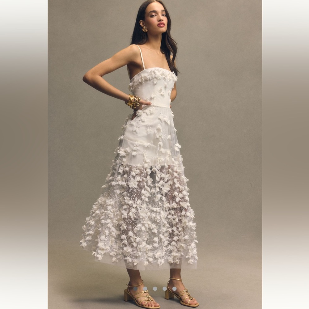 Bridal Dress - Helsi Audrey Square-Neck Floral Appliqué Sheer Midi Dress